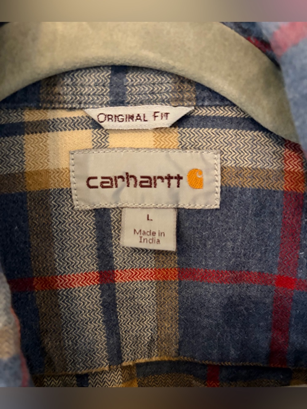 CARHARTT Original Fit Blue Plaid Cotton Twill Long Sleeve Shirt or Jacket Size L - Picture 3 of 5